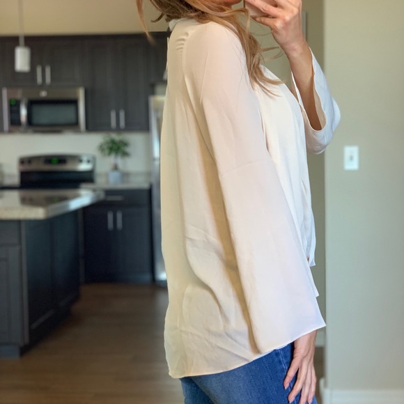 - Cream Drape Bell Sleeve Blouse - - Picture 3 of 5